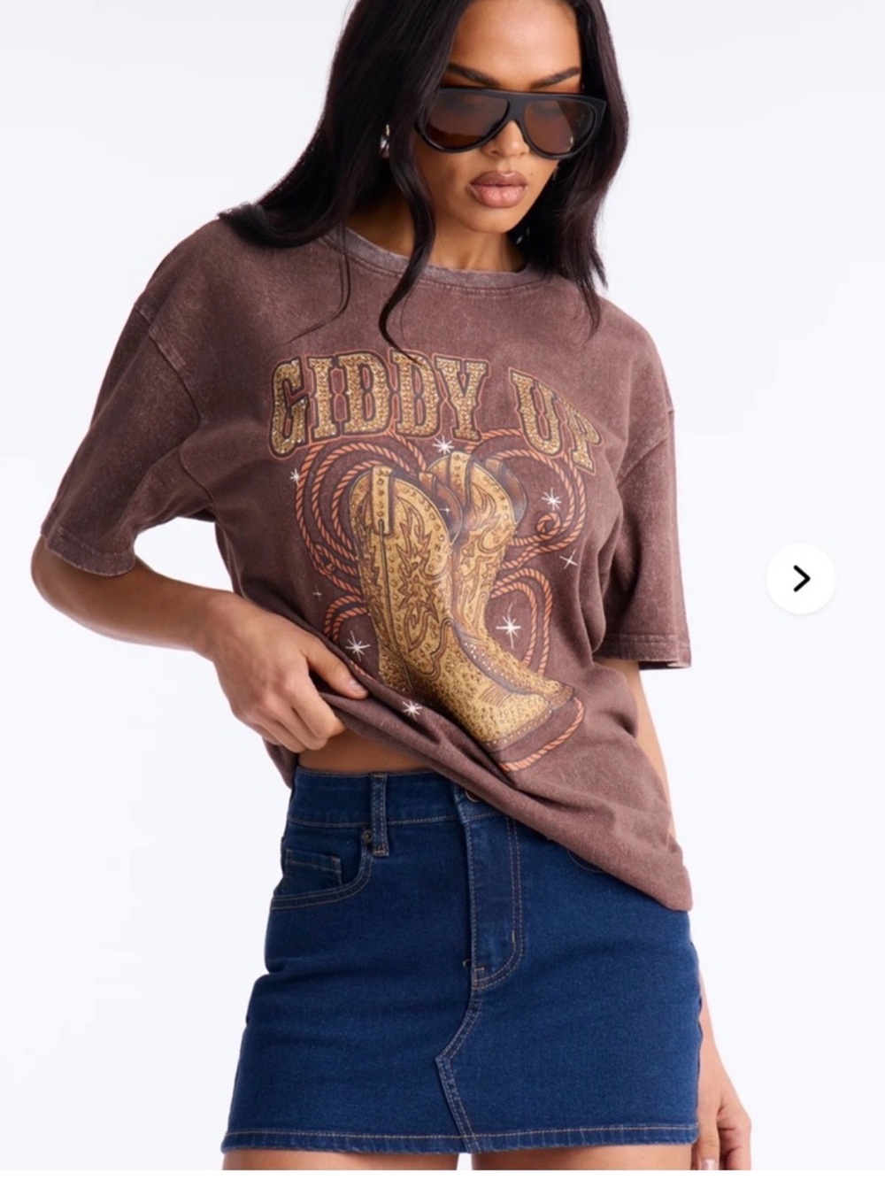 Fashion Nova Brown 'Giddy Up' Graphic Long Sleeve Tee